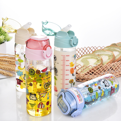 吸管杯便携清新水杯可爱杯卡通玻璃杯带刻度的牛奶少女心玻璃刻度