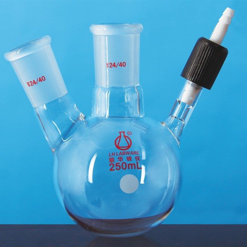 厚壁斜二口反应球瓶蒸馏反应瓶真空联华玻璃仪器50/100/250/500ml