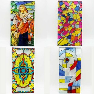 蒂凡尼珐琅彩艺术玻璃屏风隔断玄关入户彩绘教堂复古人工立线花窗