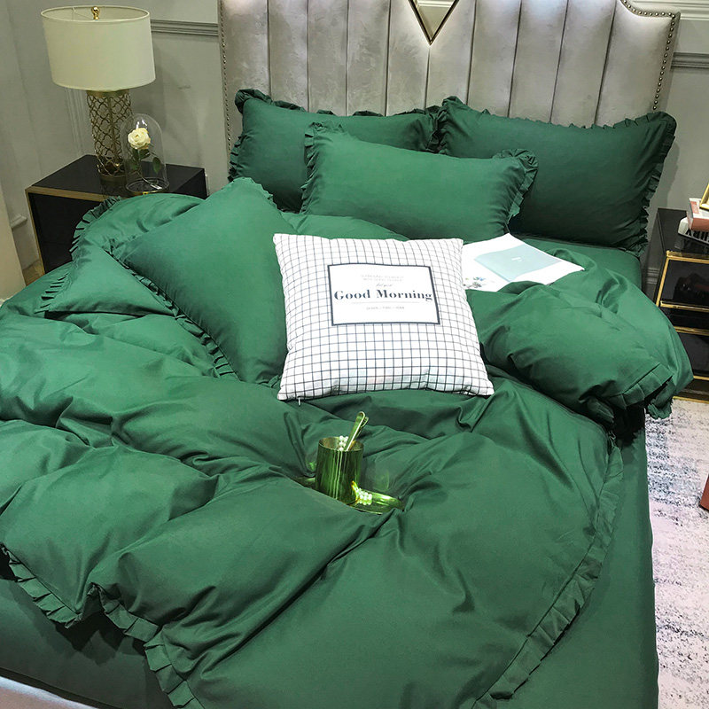 四件套床笠床单被套宿舍网红款夏被罩三件套1.5床上用品1.8墨绿色