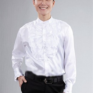 男魔术师表演服男装多层荷叶门襟衬衫新款2023司仪大合唱主持衬衫