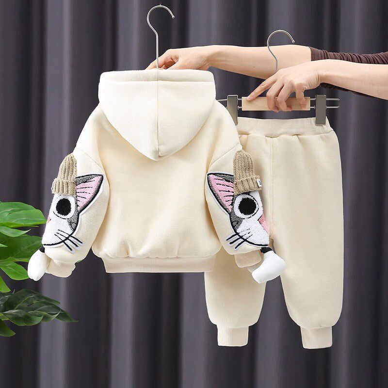 女童春秋套装新款中小童洋气加绒加厚卫衣两件套女宝宝时髦秋冬装