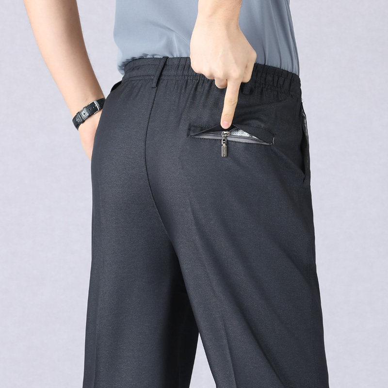 夏薄款中老年男士爸爸裤子休闲西装裤松紧老人爷爷60岁70大码男裤