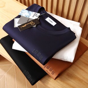 高端奢品 高支液氨丝光匹马棉舒适亲肤透气夏季男士圆领短袖T恤衫