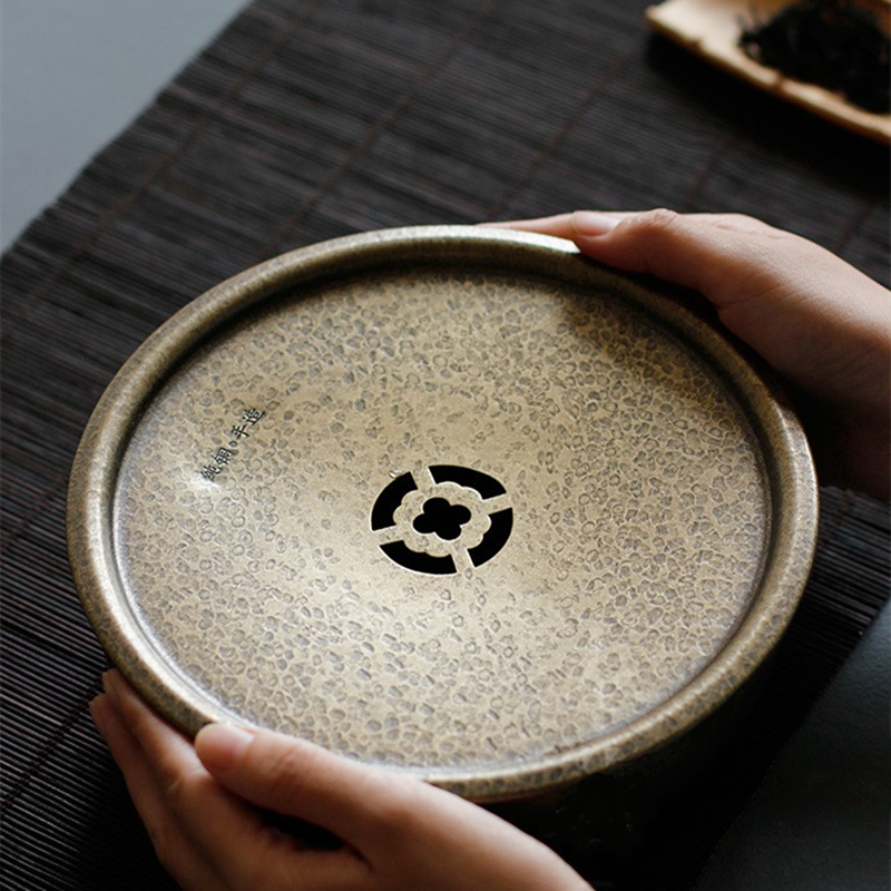 铜壶承养壶蓄水茶洗缸带盖锤纹干泡台大号日式水盂茶渣罐中式建水