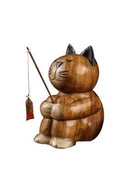 泰国工艺品创意可爱儿童房卡通摆件博古架酒柜装饰品摆件小猫钓鱼