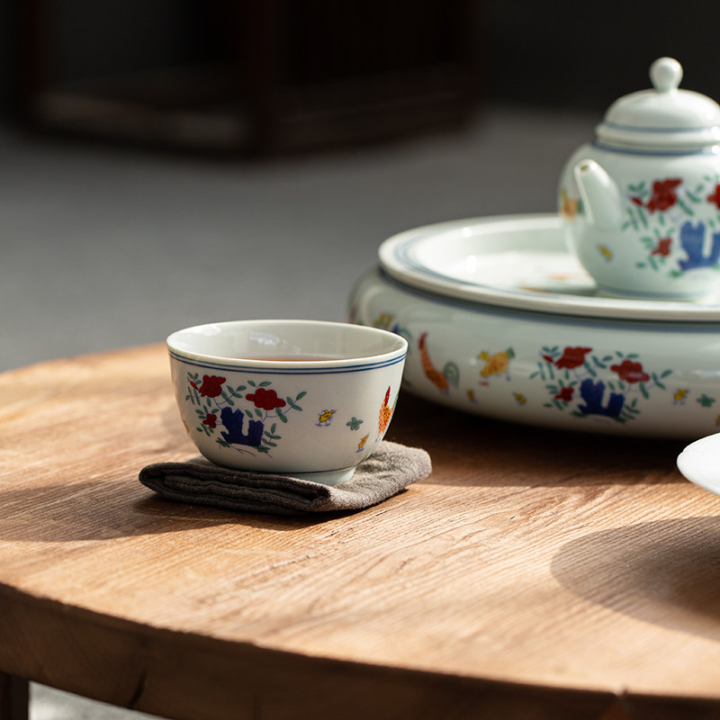 景德镇鸡缸杯成化斗彩茶盘家用小型手绘日式壶承干泡茶台功夫茶具