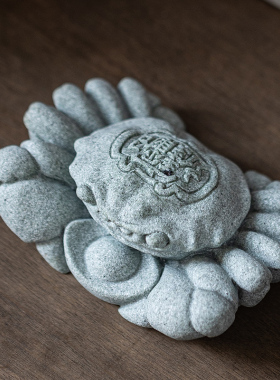 水族鱼缸造景青砂石螃蟹手握大钱办公室家居创意桌面招财摆件礼品