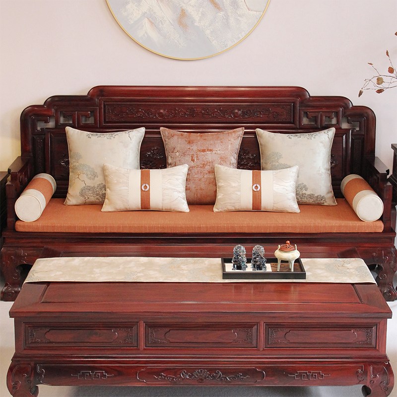 中式红木沙发坐垫古典罗汉床垫子五件套高档乳胶椰棕座垫四季通用