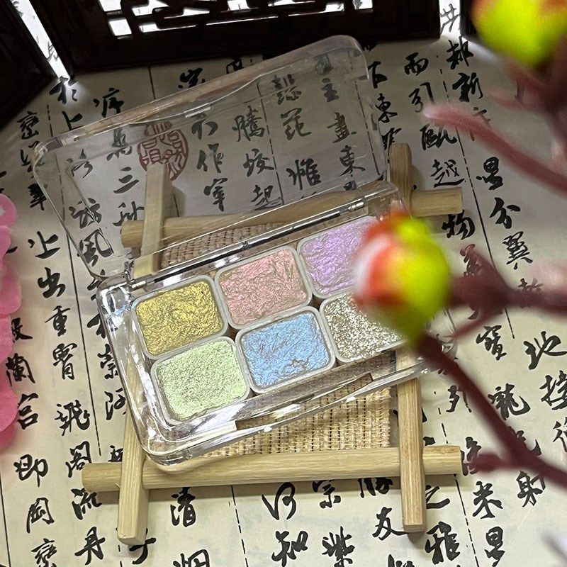 丹青绘偏光细闪珠光水彩颜料6色1ml固体美甲缠花绘画书法渐变晕染