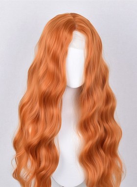 梅莉达落日橙色假发头套前额蕾丝万用cos波浪lolita橘色长卷发