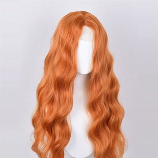 梅莉达落日橙色假发头套前额蕾丝万用cos波浪lolita橘色长卷发