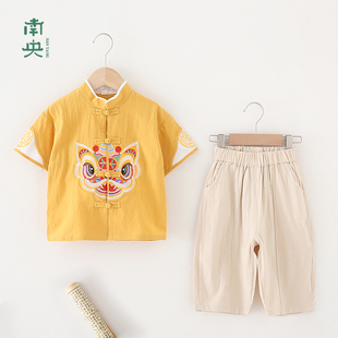 宝宝唐装 套装 短袖 中国风夏 古风服装 儿童国学服装 薄款 男童汉服夏装