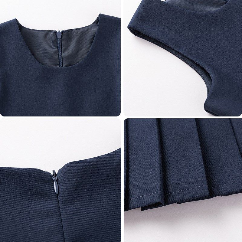 春秋冬女童学院风连衣裙女孩百褶中大童学生表演出服儿童背心裙子