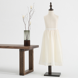 女童2024夏季新款轻薄米色半身裙白色中长款百搭雪纺打底裙马面裙