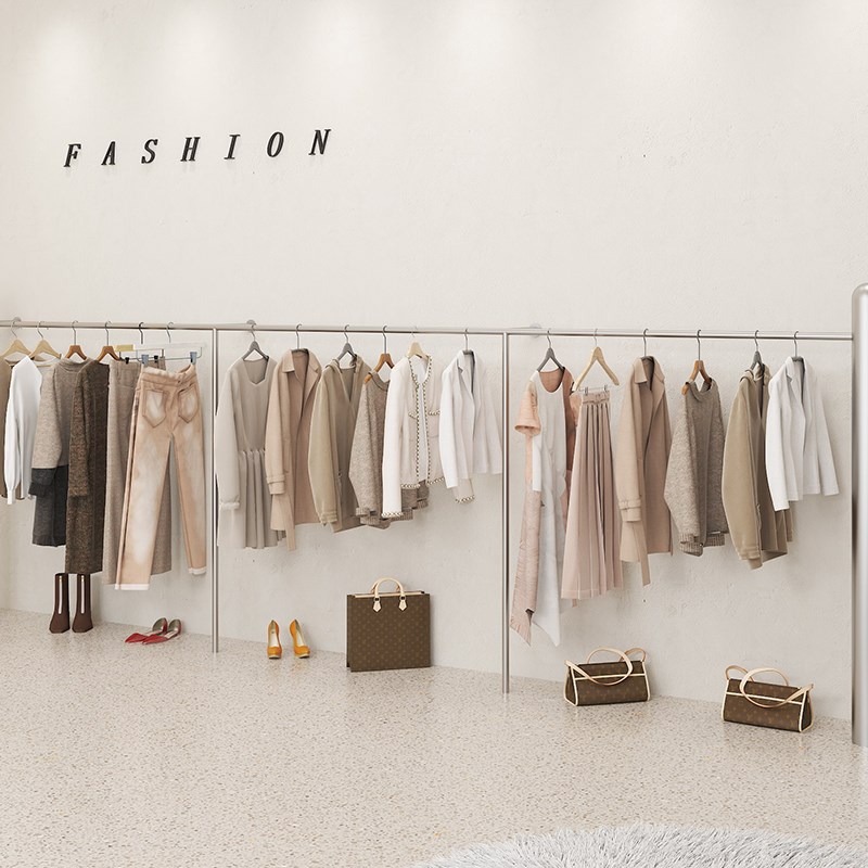 服装店展示架不锈钢上墙挂衣杆女装店时尚简约落地式货架陈列道具