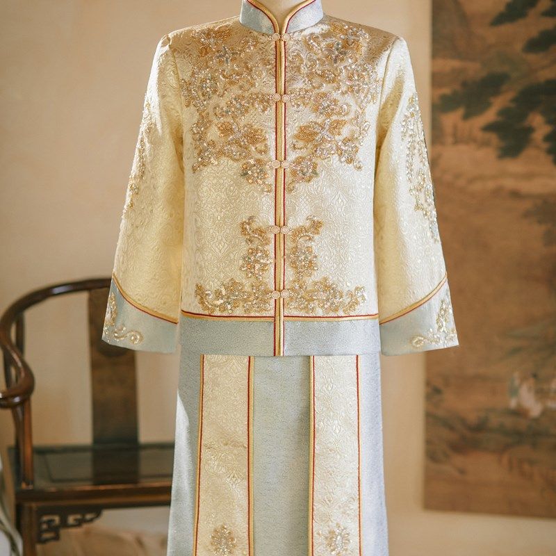 中式婚服秀禾服男士2024新款香槟色新郎服结婚接亲礼服唐装龙凤褂,男装,秀禾服,淘宝优惠券,粉丝福利购,淘宝优惠卷