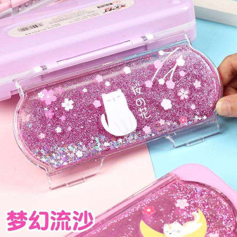 小学生笔袋一二年级2021新款流行女童流沙笔盒女生的文具盒密码锁