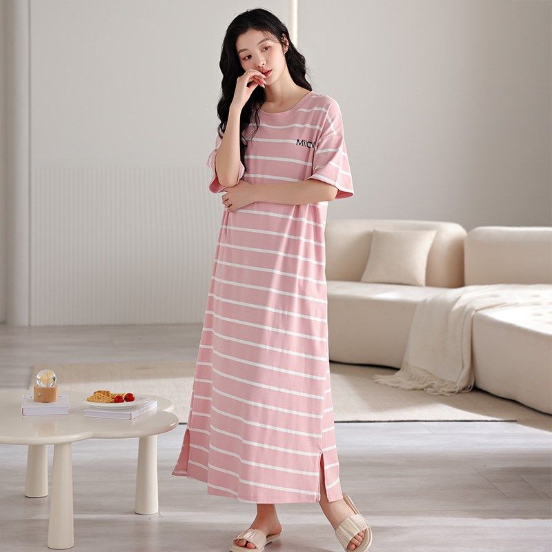 睡裙夏季女款2024新款纯棉短袖春款睡袍到脚踝长裙超长款春夏睡衣