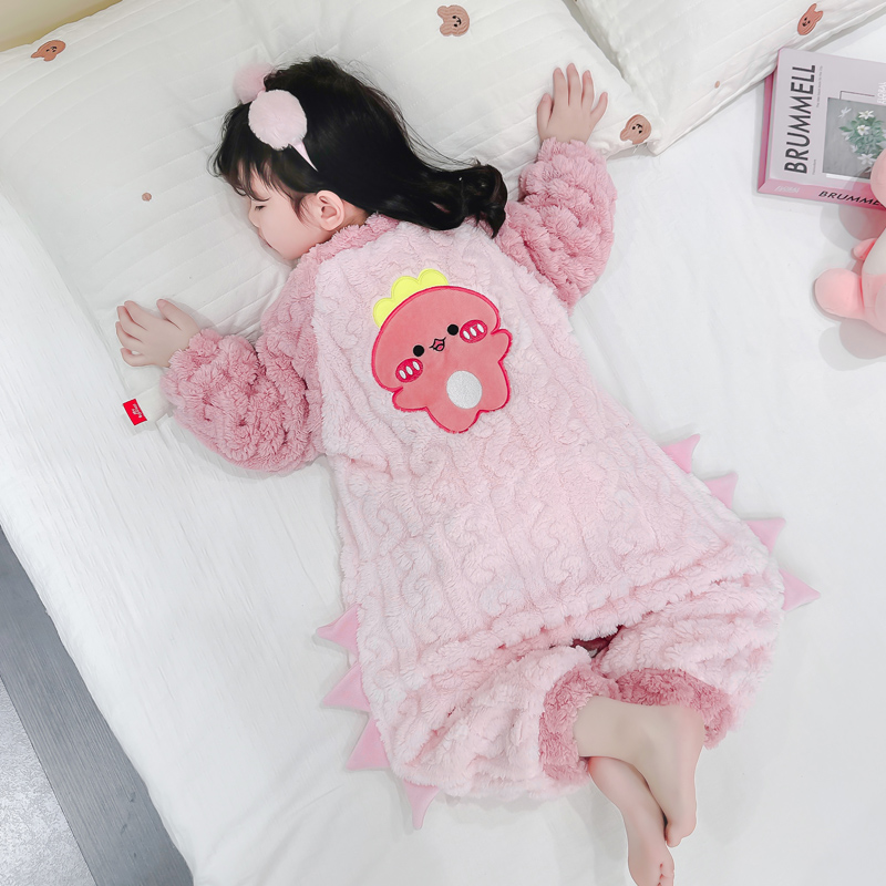 0婴儿睡袋秋冬款2宝宝加绒家居服连身衣1防踢3儿童法兰绒加厚睡衣