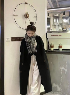 【专柜正版】高端双面羊毛羊绒毛呢大衣双排扣毛呢外套时尚洋xz9