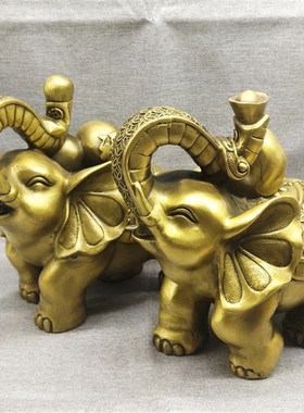 黄铜大象摆件驮福禄元宝如意背葫芦宝珠大号吸水对象招财家居客厅
