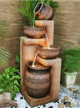 欧式陶罐喷泉流水摆件客厅电视柜旁假山装饰创意礼品加湿器盆景观