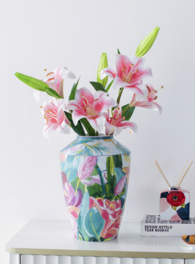 柏梵现代欧式田园油画玫瑰陶瓷花瓶茶几玄关餐桌高档插花装饰摆饰