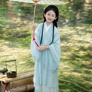 女孩汉代魏晋式大袖衫古装儿童表演服装夏季家装神仙古装书生