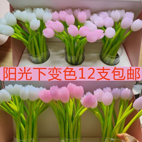 12支包网红变色花中性笔郁金香软胶签字笔水性笔学生奖品礼物文具