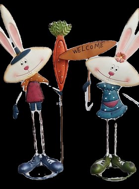 美式做旧铁艺兔子花园装饰摆件户外庭院阳台卡通可爱小动物装饰品