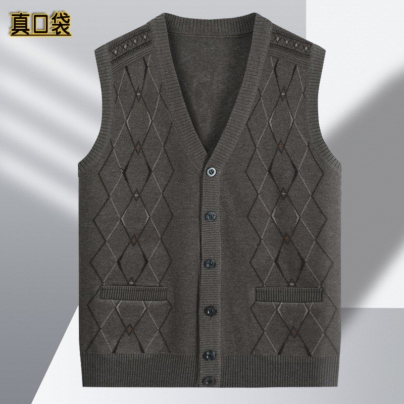 秋季中老年男保暖内衣V领加厚马甲针织衫开衫背心马夹爷爷爸爸装,男装,背心,淘宝优惠券,粉丝福利购,淘宝优惠卷
