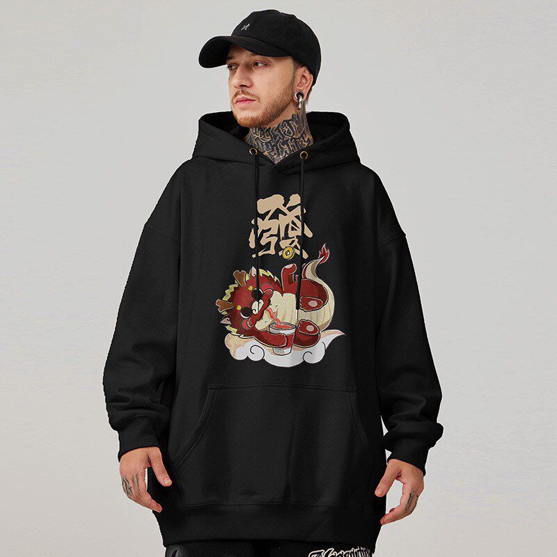 2025新款红色连帽大码卫衣秋冬季过年新年蛇年本命年宽松加绒男款