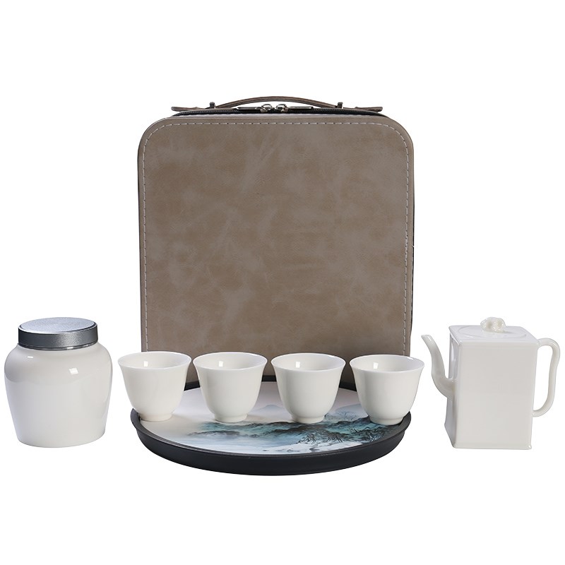 羊脂玉旅行功夫茶具套装家用便携式户外旅游泡茶盖碗茶壶logo定制