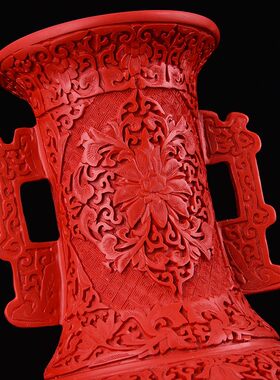 元旦扬州漆器龙瓶摆件装饰品家居剔红雕漆脱胎工艺品仿古特色礼物
