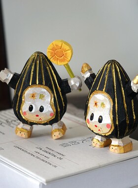 瓜子娃娃手工木雕小摆件公仔可爱木质雕刻治愈系卡通书桌装饰品