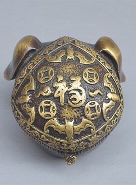 仿古纯铜福字猪头招财吉祥生肖猪摆件车载桌面个性创意装饰艺术品