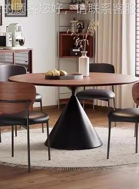 小复古风圆古风胡桃木实109木拼花形餐极桌椅组合餐桌户型家用简