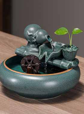 小型葫芦流水摆件循环水车风水轮招财客厅边柜装饰办公室茶几摆设