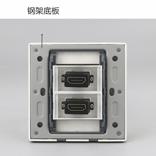 带延长线插座盒 86型二位hdmi面板深灰色两个2.0高清4K免焊直插式
