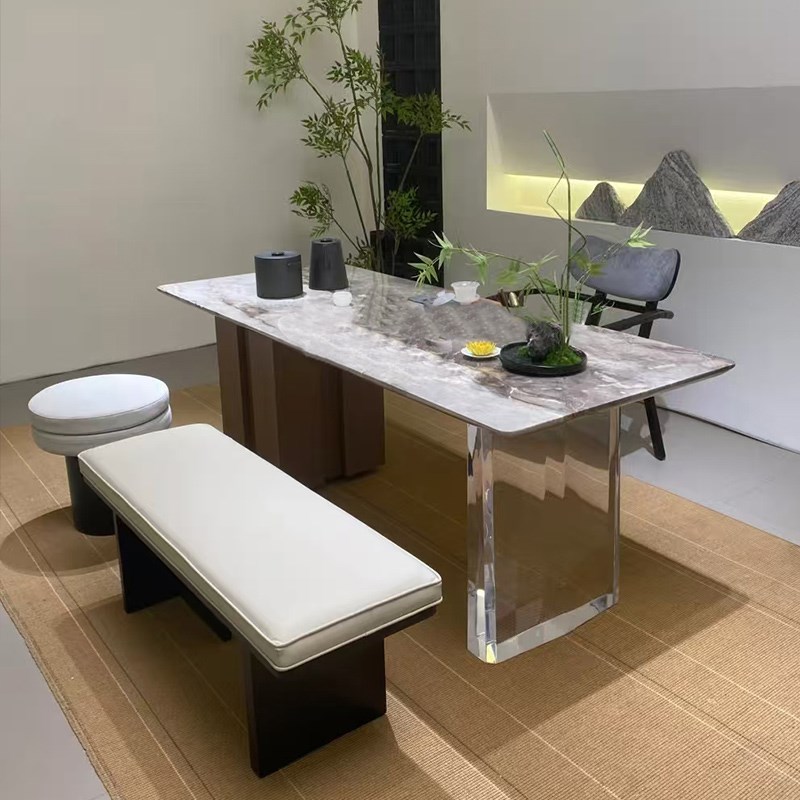 新中式岩板茶桌轻奢现代2025新款胡桃木亚克力高级感泡茶台办公室