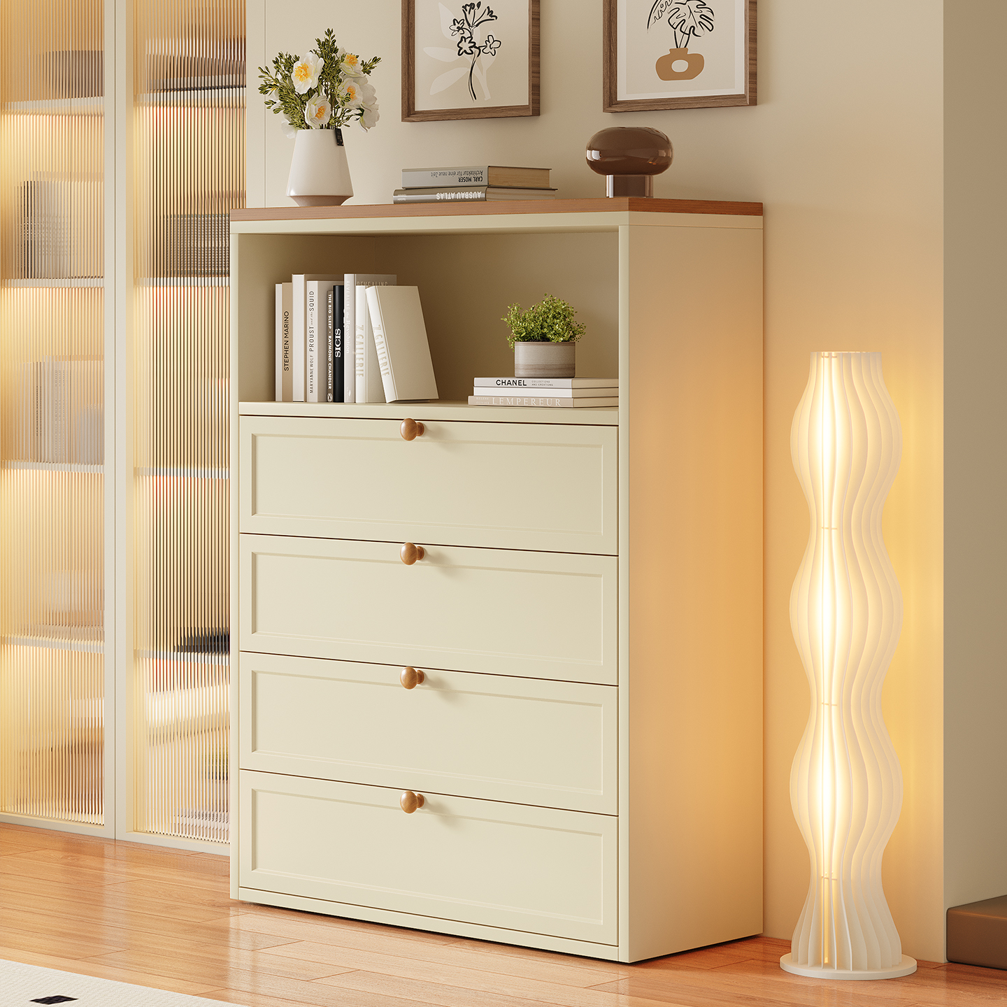 家用钢制六斗柜沙发边柜收纳储物复古风置物多层抽屉柜靠墙床尾柜