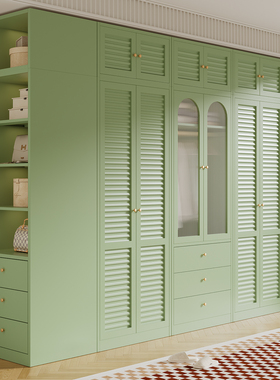 法式复古风衣柜家用卧室对开门无甲醛儿童铁艺衣橱收纳柜铁皮柜子