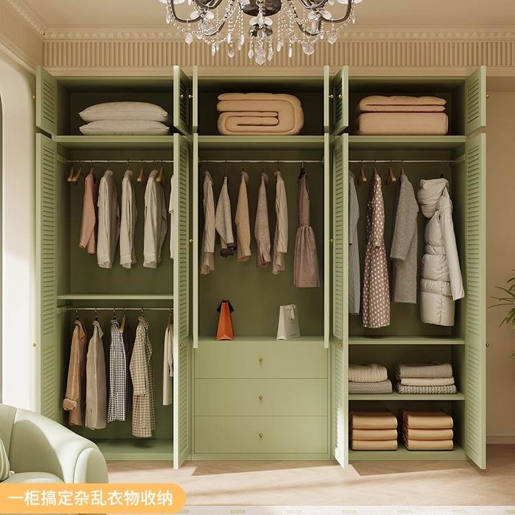 法式复古风衣柜家用卧室对开门无甲醛儿童铁艺衣橱收纳柜铁皮柜子