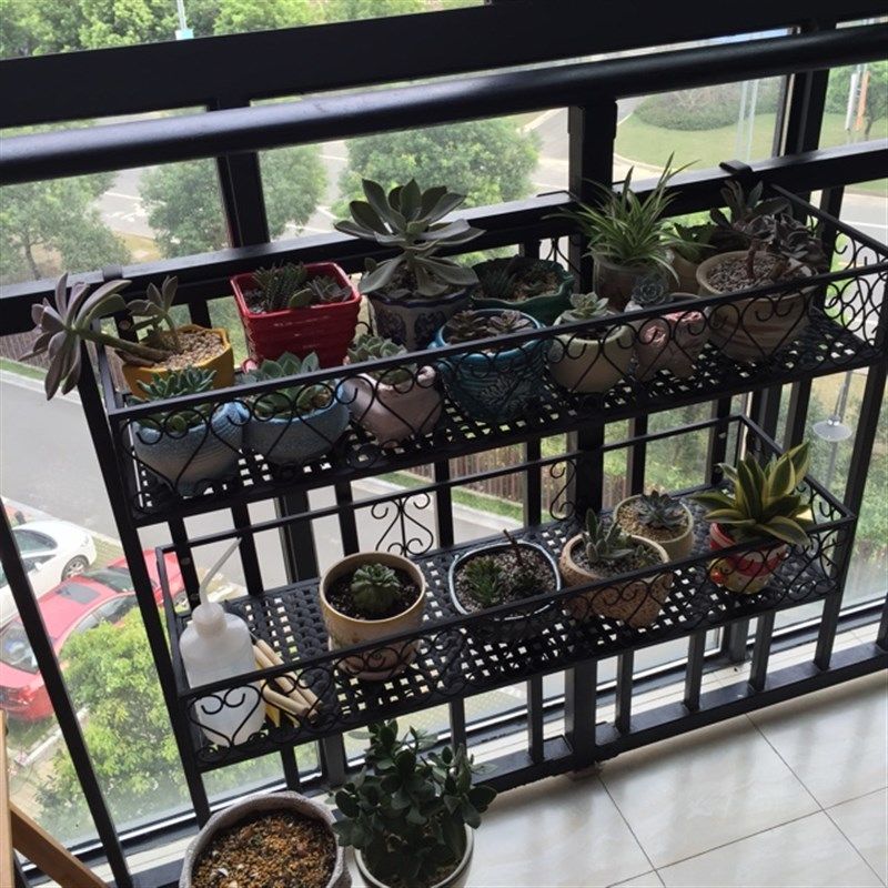 铁艺窗沿栏杆花架护栏悬挂花架阳台防盗网 多肉绿萝壁挂配雨棚