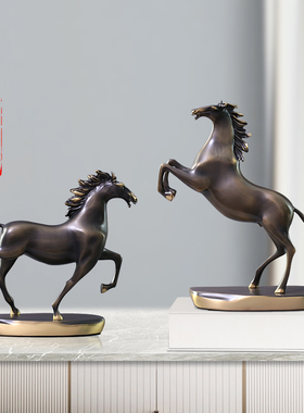 黄铜马到成功招财生肖办公室客厅玄关酒柜装饰品业乔迁礼品