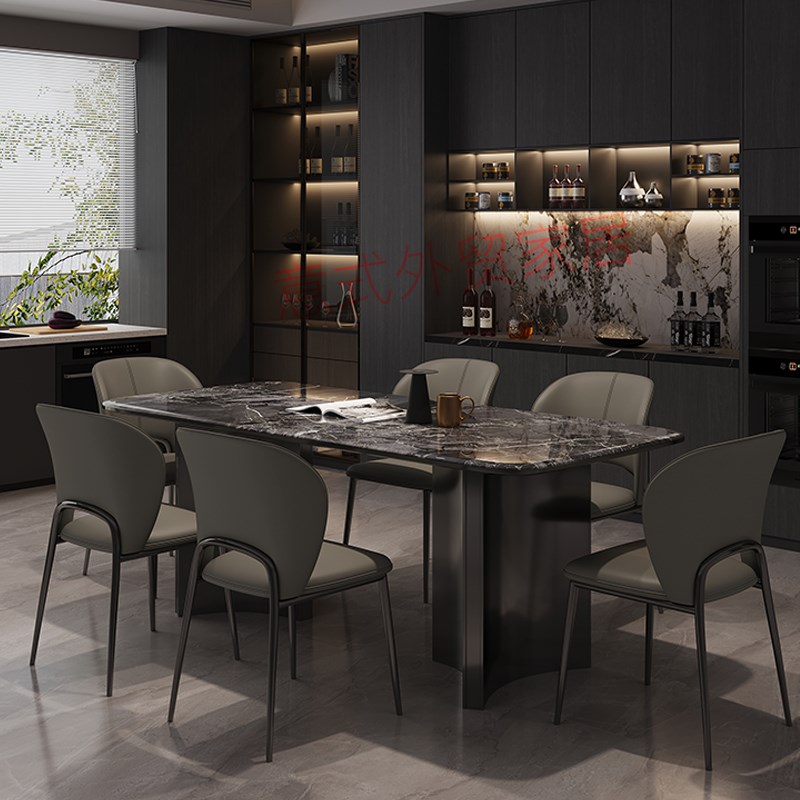 大理石餐桌家用高级感设计师椅子意式极简现代简约超晶石餐桌椅子
