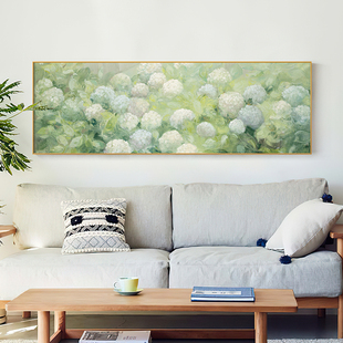 墙蛙客厅装 饰画沙发背景墙壁画春绣球油画新治愈卧室床头挂画