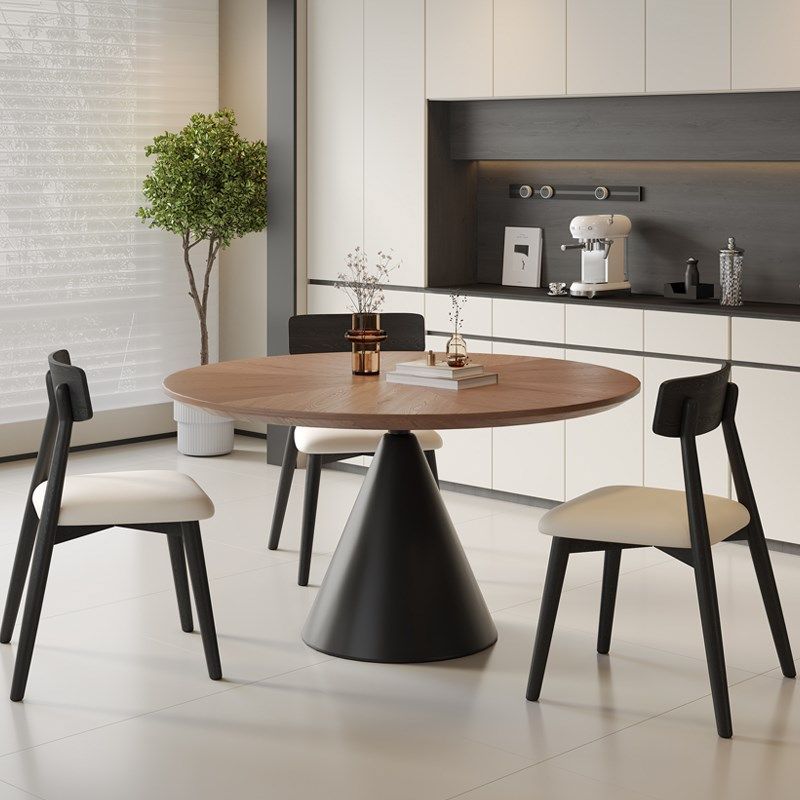 法式中古风实木圆形餐桌新款黑色高端家用奶油风轻复古洽谈桌,住宅家具,岩板餐桌,淘宝优惠券,粉丝福利购,淘宝优惠卷