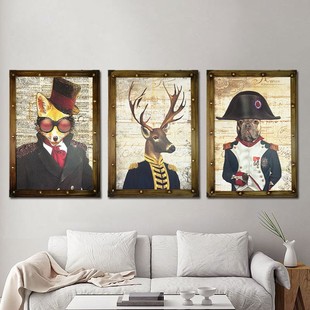 饰 动物木板画挂画酒吧卧室背景墙壁画墙面装 复古客厅装 饰画